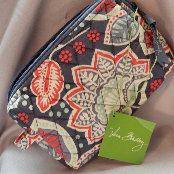 Vera Bradley Small Cosmetic Bag Measures  7" x 5" Gray/Creme/Red - Picture 3 of 4